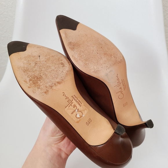 Cole Haan Brown Leather Pointed Toe Kitten Heels - Picture 4 of 8